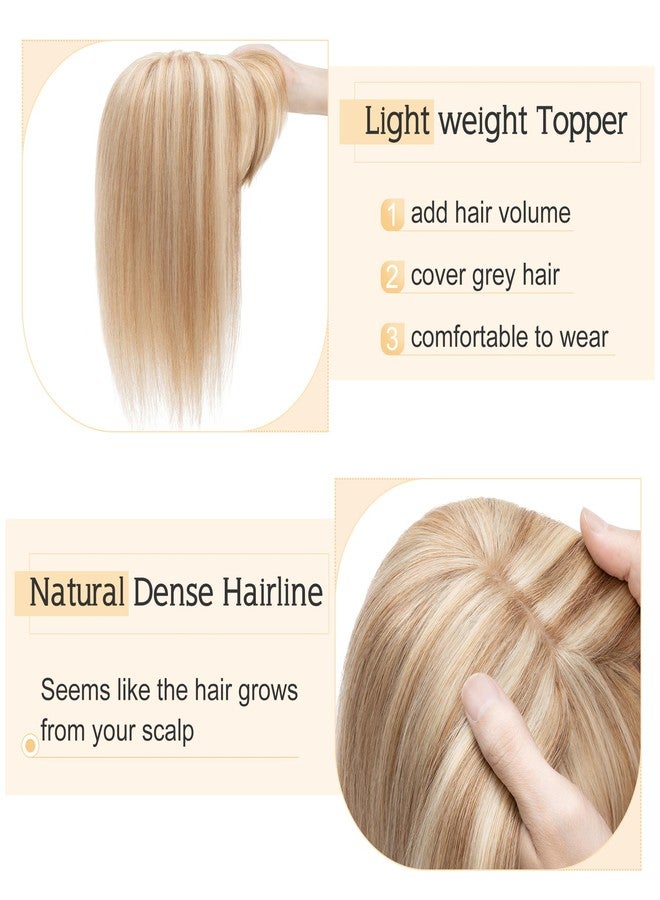 SEGO Hair Toppers for Women Real Human Hair With Bangs, 7 * 13CM Silk Base 100% Remy Human Hair Clip in Top Wiglet Hairpieces Add Volume -6 Inch Golden Brown&Bleach Blonde - Image 3